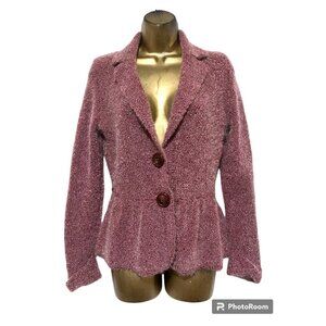 Y2K Merino Wool Blend Jacket M Peplum Cardigan Sweater Blazer Playful Minimalist